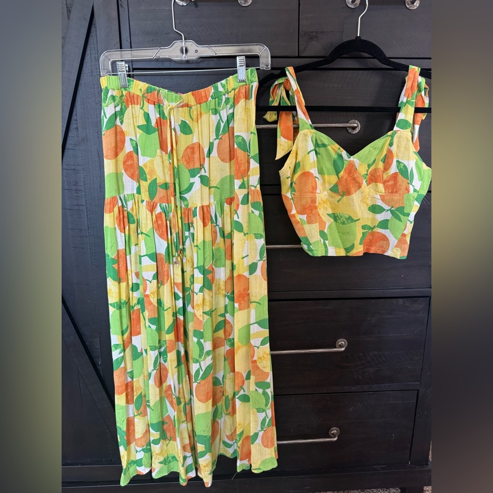 Rose & Olive Citrus Print A-Line Skirt